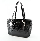 Coach Signature Embossed Logo Patent Leather Gallery Bag Tote Black