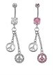 DANGLING PAVE AND SILVER PEACE SIGN BELLY RING