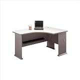 Bush Furniture Series A Corner L-Shape Bow Front Wood Desk in White Spectrum and Pewter