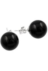 Sterling Silver Rhodium Plated Pearl 12mm Black Synthetic Pearl Stud Earrings