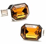 Orange Royal Crystal and Sterling Silver Cufflinks w/ Jewelry Box