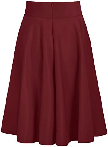 DEWSON Women's Elegant High Waist Full A Line Pleated Swing Dress Midi Skirt 6 Burgundy