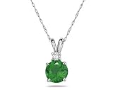 5mm Round Emerald and Diamond Stud Pendant in 14K White Gold