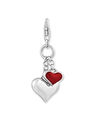 Sterling Silver Rhodium Plated Enameled Double Heart w/Lobster Clasp Charm