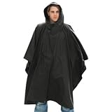 US Waterproof Ripstop Hooded Nylon Festival Poncho Black