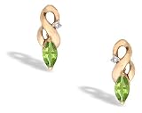 14K Yellow Gold Genuine Marquise Peridot and Diamond Earrings