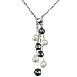 Black & White Cultured Pearl Multi-Strand Silver Chain Lariat w. Heart Shaped Crystal Slider