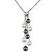 Black & White Cultured Pearl Multi-Strand Silver Chain Lariat w. Heart Shaped Crystal Slider