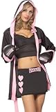 Boxer Girl Outfit Sexy Adult Halloween Skimpy Skirt Robe Cami Set Naughty Fighter Chick Costume