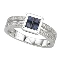14K White Gold Square Sapphire & Diamond Ring