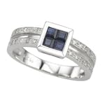 14K White Gold Square Sapphire & Diamond Ring