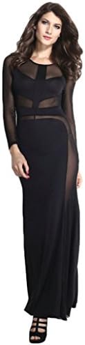 SWTCLOTH Women's Ladies New Gauze Splice See Through Sexy Long Dress Black L
