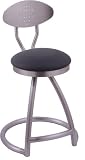 Alpha 25'' Bar Stool with Back, Stainless Steel Finish, Allante Black Vinyl Seat