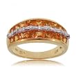 Orange Sapphire & Diamond Band Ring in 18K Yellow Gold - Princess Cut