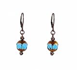 Earrings - E193 - Copper & Glass Beads (10 mm) ~ Aqua