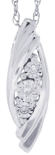 0.01ctTW Three Stone Diamond Pendant in 14Kt White Gold w/chain