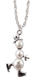 Sterling Silver Ice Skating Snowman Pearl Pendant w/ Rope Chain Holiday Jewelry