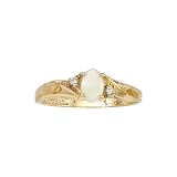 10K Yellow Gold 0.02 ct. Diamond and 6 x 4 MM Oval Shaped Opal Ring