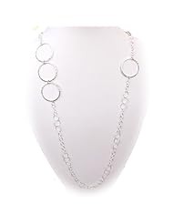 Sterling Silver Flat Hammered Circle Large Links 42 Inch Long Necklace Italy