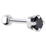 16 Gauge 5/16 Inches -Solid 14KT White Gold 4mm Black Cubic Zirconia Cartilage Earring Body Jewelry