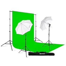 Lumenex Studio 280W Photography Lighting Light Kit + 10' x 20' 100% Cotton Green Chroma Key Muslin Backdrop Background Photo Portrait Studio 32 White Umbrella Continuous Lighting Kit
