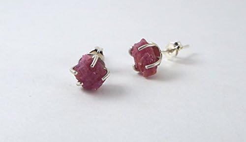 Raw Ruby 4 Prong Sterling Silver Post Earrings