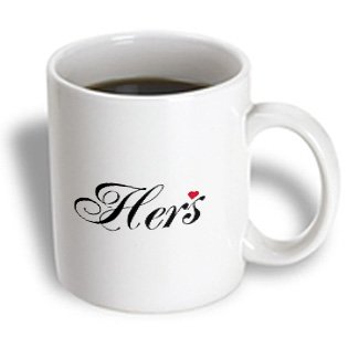 3dRose Hers Part of His and Hers Set Cursive Script Text, Heart, Romantic Couple, Ceramic Mug, 11-Oz