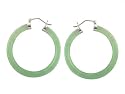 Light Green Jade Skinny Hoop Earrings, 925 Sterling Silver