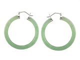 Light Green Jade Skinny Hoop Earrings, 925 Sterling Silver