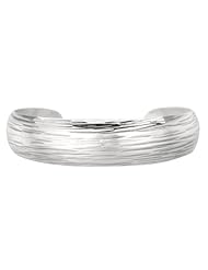 Silver Rhodium Plated Polish Textured Cuff Domed Bangle