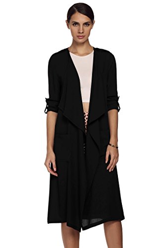 Meaneor Women's Long Waterfall Draped Long Sleeve Chiffon Cardigan with Belt