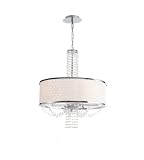Crystorama 9805-CH Allure Collection 5-Light Pendant - Polished Chrome Finish with White Silk Pattern Shade and Clear Hand Cut Crystals