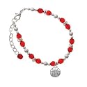 Large Silver Basketball - Two Sided Red Czech Glass Beaded Charm Bracelet