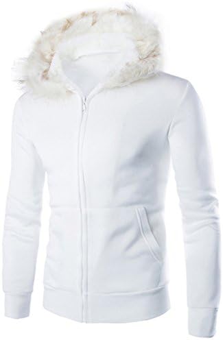 Cashsun Men's Slim Solid Zip up Faux Fur Casual Sport Hoodie Sweatshirt, W M