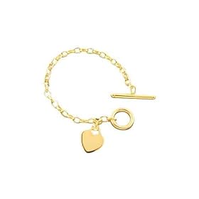 14K Yellow Gold Rolo Toggle with Heart Charm Bracelet by Yellow-Gold Bracelets