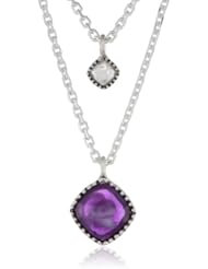 NINE WEST VINTAGE AMERICA "Geo Jewels" Worn Silver and Purple Colored Stone Double Pendant Necklace, 18"