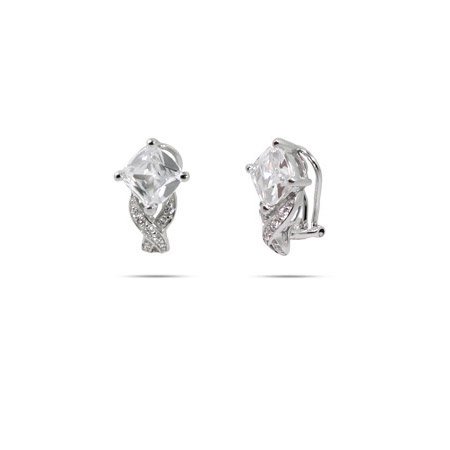 Sparkling Diamond Shape CZ Sterling Silver Clip On Earrings