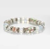 Lampwork Glass Beads Stretch Bracelet Cream Crystal- 7 Inches