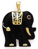 14k Gold, Created Ruby & Black Onyx Elephant Pendant