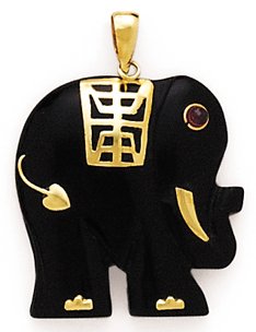 14k Gold, Created Ruby & Black Onyx Elephant Pendant