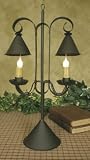 Reproduction Primitive Lamp ~ Double Lamp with Hanging Shades - Rustic Brown