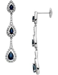 Pair 3/8 CT TW 14K White Gold Genuine Sapphire And Diamond Earring