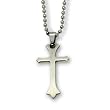 Stainless Steel Cross Pendant on 24 Inch Polished Ball Chain