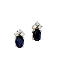 14K Yellow Gold Oval Sapphire and Diamond Earrings