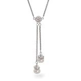Eve's Addiction Sterling Silver Double Dangle Pearl Necklace