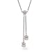 Eve's Addiction Sterling Silver Double Dangle Pearl Necklace
