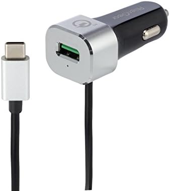 USB Type C Car charger, AlienGear Quick Charge 3.0 5.4A USB-C Car Charger w/ Type-C 3.1 Cord for Apple Macbook 12 Inch, iPhone iPad, HTC 10, LG G5, Nexus 5X 6P, OnePlus 2, Lumia 950 - Straight Cable