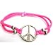 Peace Sign Bracelet-Pink Stretch Band With Pewter Look Hammered Peace Sign