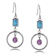 New Violet Round Shape Amethyst Blue Topaz White Gold 14K Drop Earrings