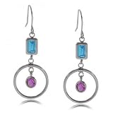 New Violet Round Shape Amethyst Blue Topaz White Gold 14K Drop Earrings
